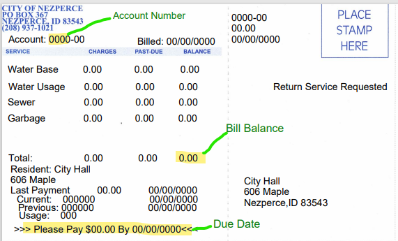 City Utility Bill Example 